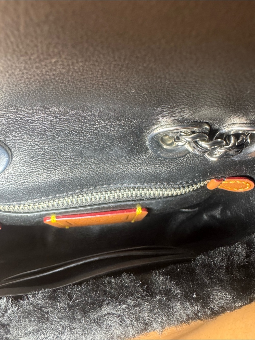 Coach Black Faux Fur Shoulder Bag with Gunmetal Chain Strap - Picture 6 of 7
